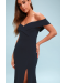 Song of Love Navy Blue Off-the-Shoulder Maxi Dress